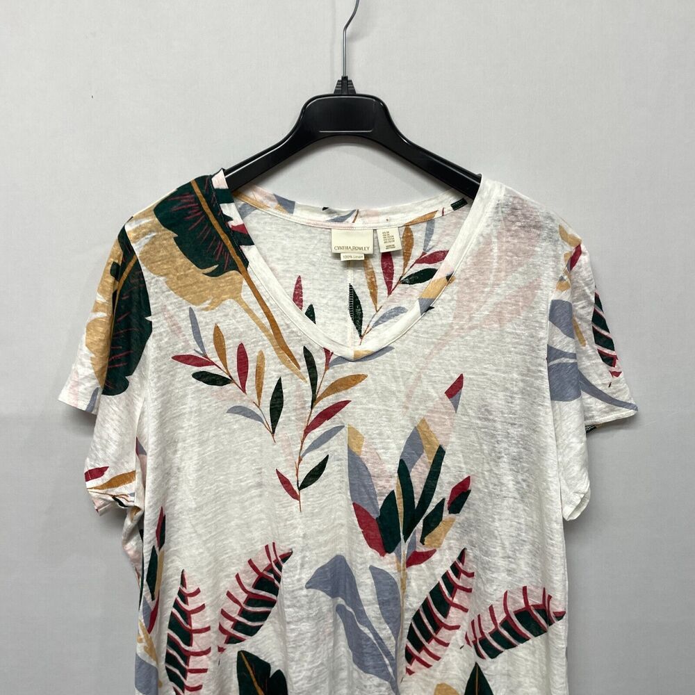 Cynthia Rowley Short Sleeve 100% Linen T-Shirt Tee Top Size 3X Floral M245 -28 - Picture 7 of 12
